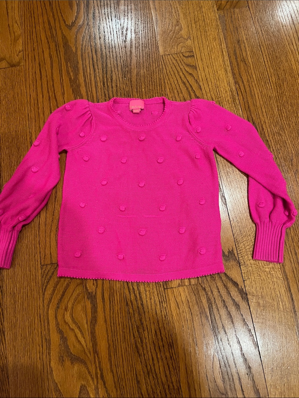 Lilly Pulitzer Hot Pink Pom-Pom Crewneck Sweater size 6-7 girls